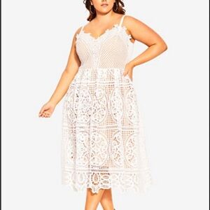 City Chic Fancy Free Cream Lace Midi Dress Cocktail Wedding Sz L/20